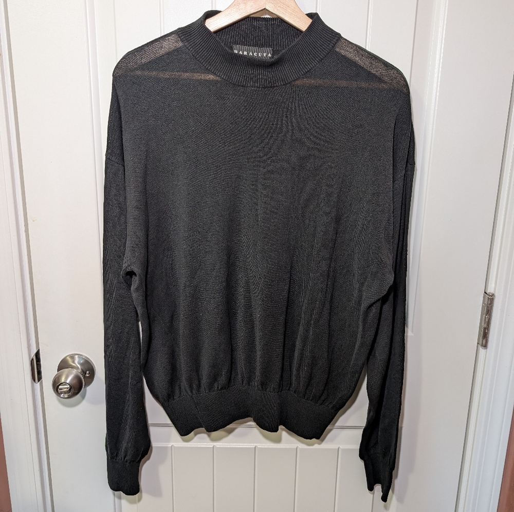 Vintage Baracuta Silk Blend Knit Mock Turtle Neck Sweater Men's Large Black
